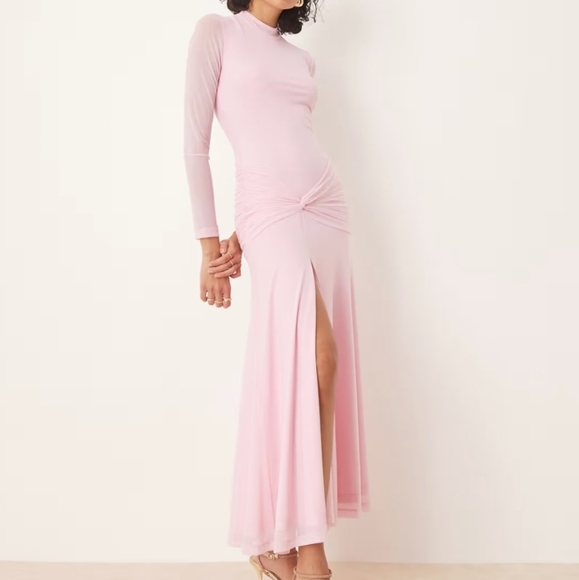 Bardot Lea Drop-Waist Mesh Maxi Blush Long Sleeve Dress, Retail $189.00US - Picture 5 of 16